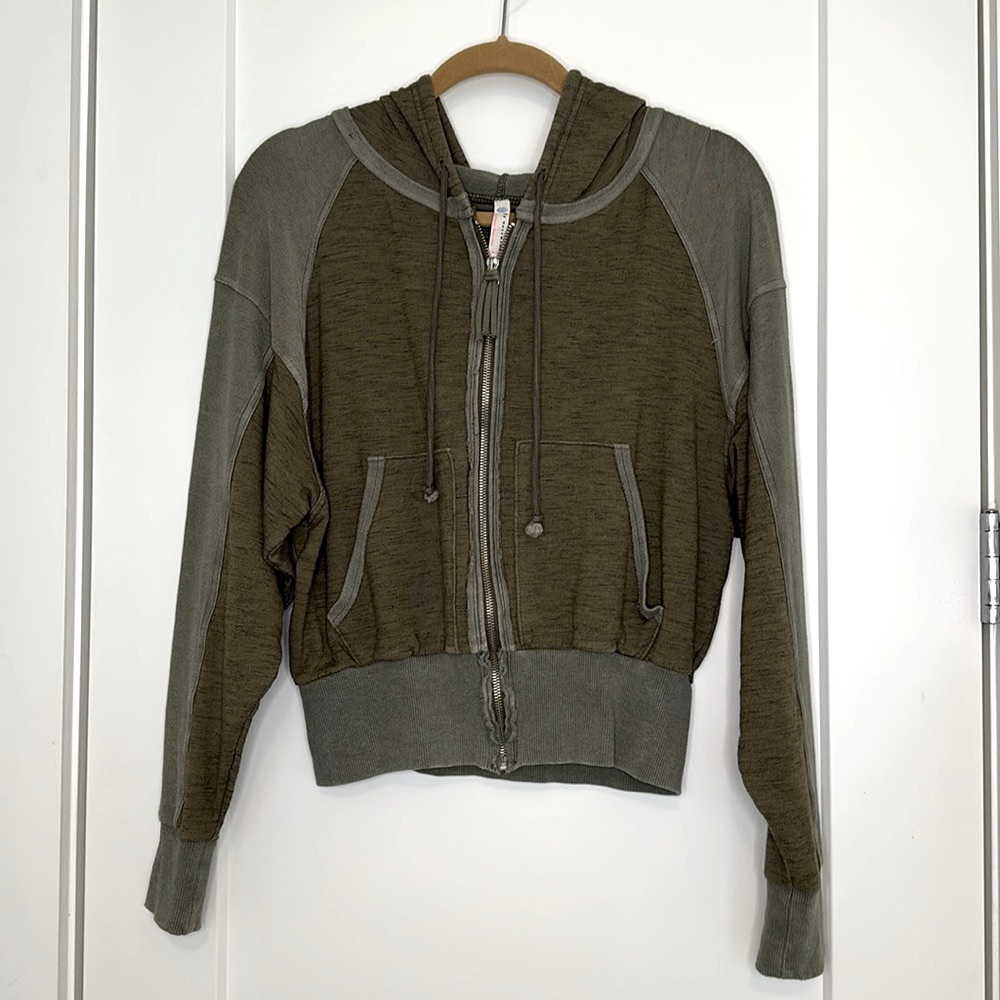 Free People, Zip Hoodie, Green, Size XS